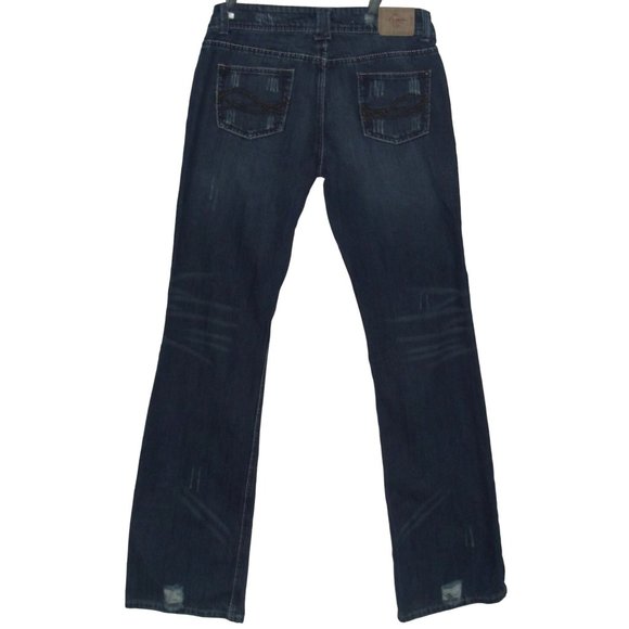 Rue21 Size 9/10 x 35" Thick Stitch Boot Cut Distressed Jeans blue 100% Cotton - Picture 6 of 11